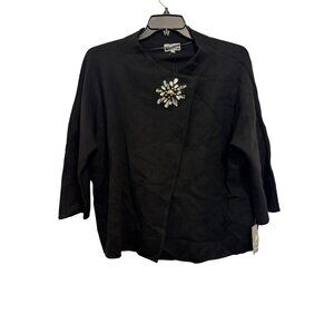 Black Jeweled Wrap Cardigan Elegant Cropped Design Oversized Brooch 0X